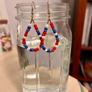 Red, White, and Blue Beaded Teardrop Earrings